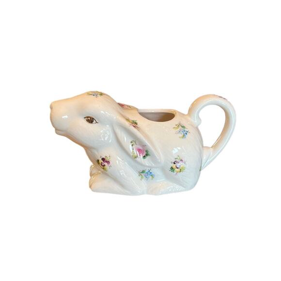 Grace Tea Ware Bunny Rabbit Creamer Flowers with Gold Accents 5” Wide X 3” Tall - Picture 2 of 7